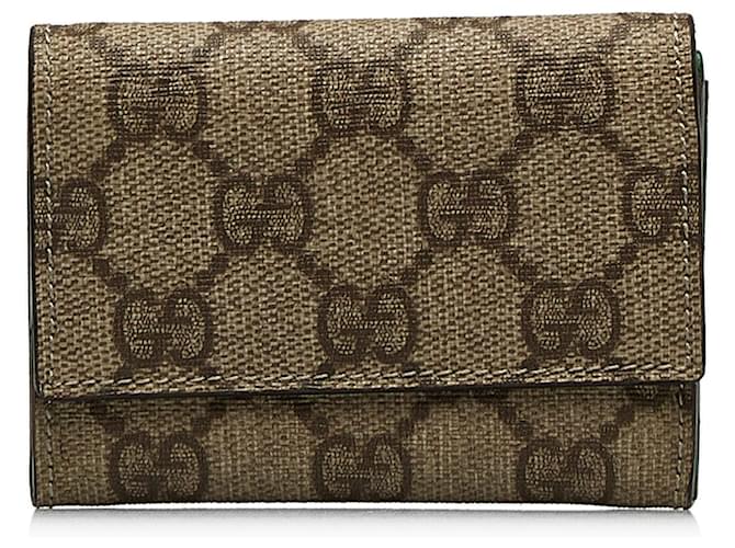 Gucci Brown GG Supreme Compact Wallet Beige Cloth Cloth  ref.1115682