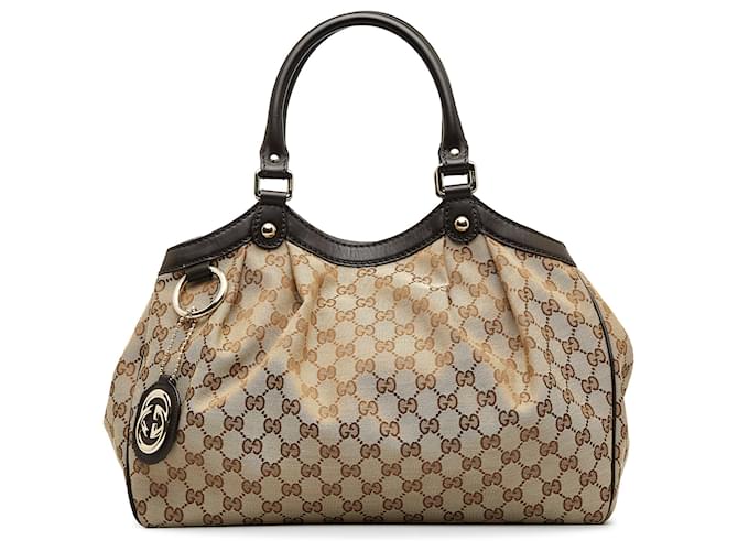 Gucci Brown GG Canvas Sukey Tote Beige Leather Cloth Pony-style calfskin Cloth  ref.1115689