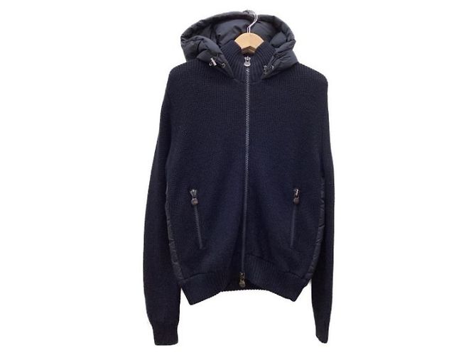 Moncler Switching Knit Jacket Navy Blue Wool Nylon