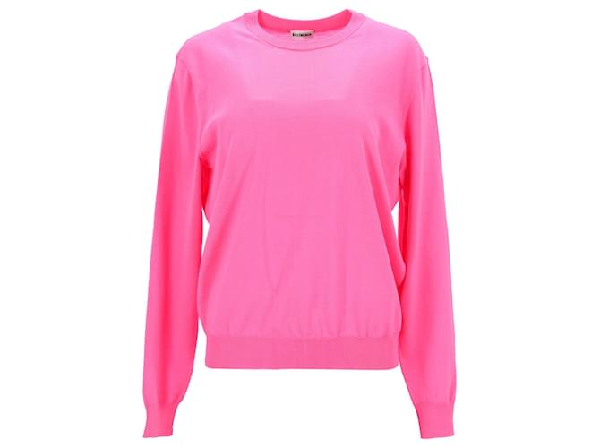 Balenciaga Pull Logo au Dos en Laine Rose