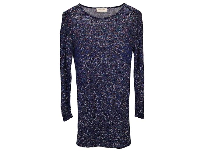 Saint Laurent Bodycon Mini Dress in Blue Polyamide and Multicolor Sequin Navy blue  ref.1115996