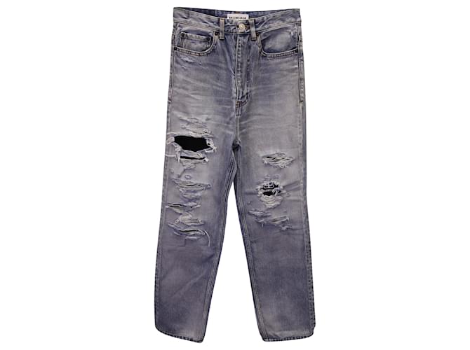 Balenciaga Distressed Boyfriend Jeans in Blue Cotton Denim  ref.1116000