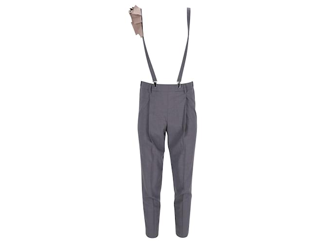 Brunello Cucinelli Suspender Trousers in Grey Wool  ref.1116001
