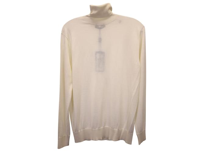 Dolce & Gabbana Roll-Neck Lightweight Jumper in Cream Cashmere White Wool  ref.1116004