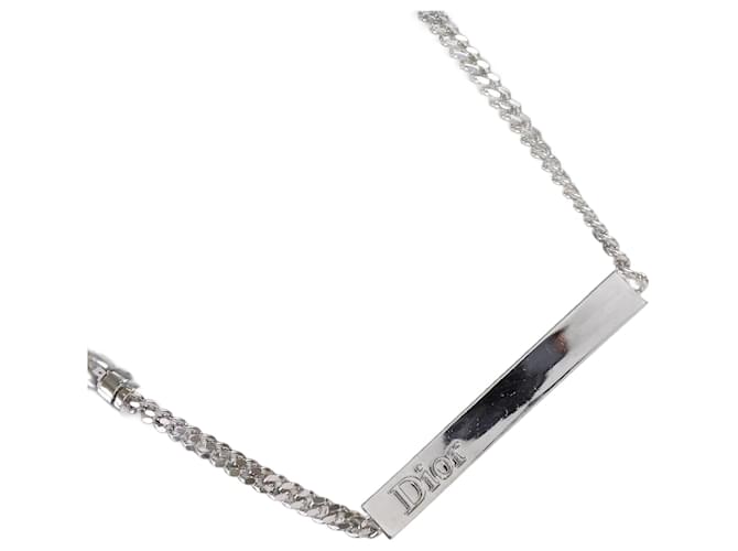 Dior Logo Bar Chain Necklace Silvery Metal  ref.1116073
