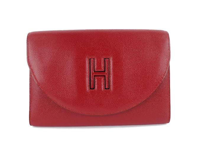 Hermès H Gaine Clutch Red Leather Pony-style calfskin  ref.1116077