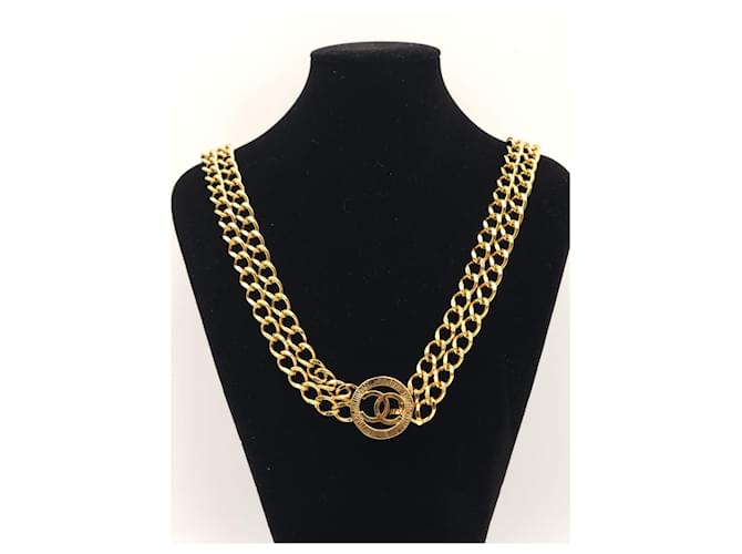 Chanel Coco Gold gefütterter ovaler Gliederketten-Halskettengürtel Golden Vergoldet  ref.1116139