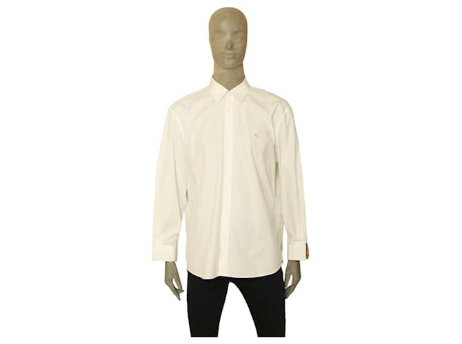 Camisa masculina Burberry com mistura de algodão branco com botões e manga comprida XXXL  ref.1116222