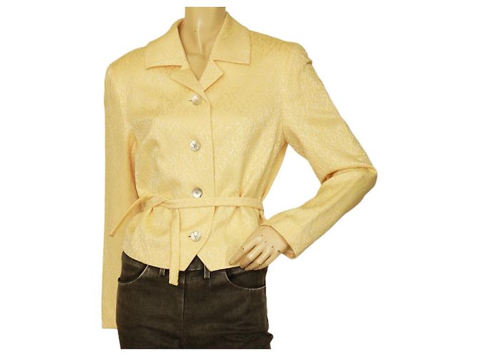 Dries Van Noten Yellow Floral Jacquard Wool Silk Button Fitted Jacket size 40