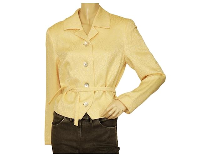 Dries Van Noten Yellow Floral Jacquard Wool Silk Button Fitted Jacket size 40  ref.1116231
