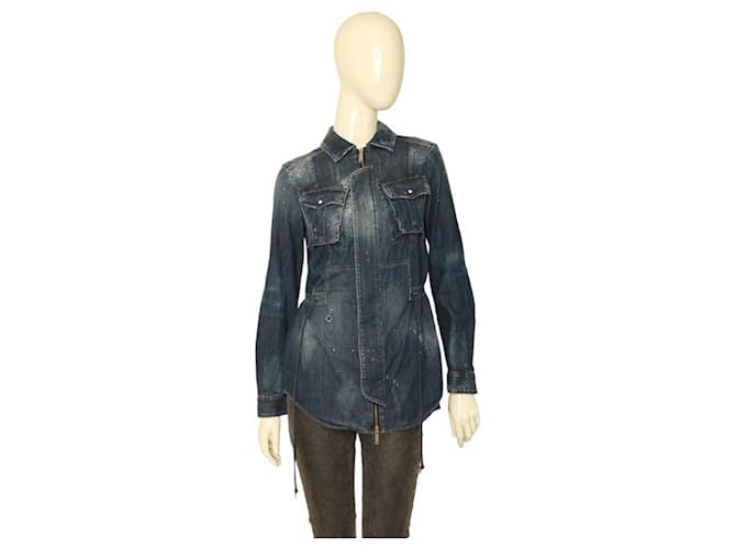 Dsquared2 Camisa jeans feminina jeans azul com zíper na frente e aparência envelhecida - SZ 40 Algodão  ref.1116264