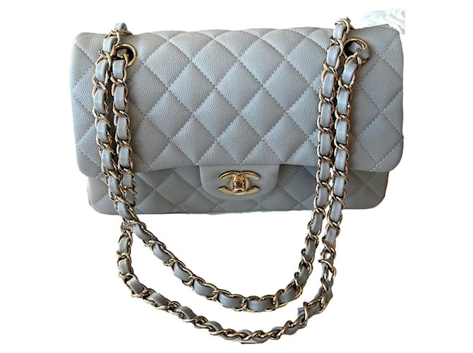 Timeless Chanel Aba Clássica Pequena, 21S Cinza Couro  ref.1116377