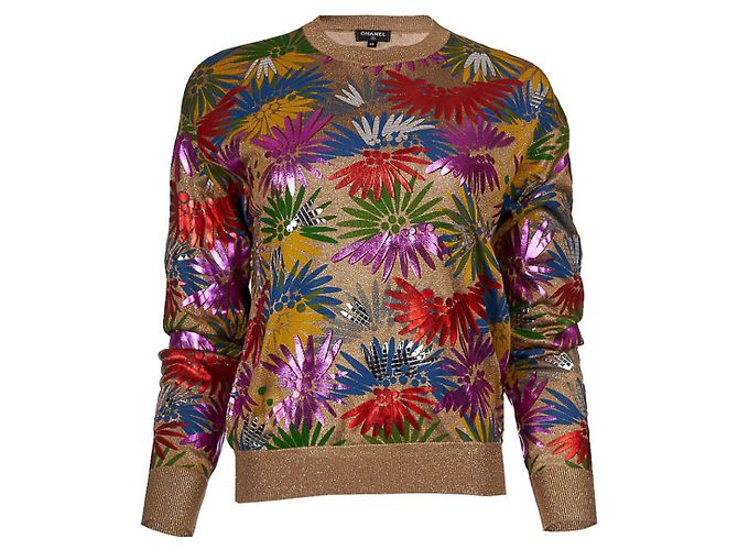 Chanel 17C Coco Cuba Cruise Runway Grüner Mehrfarbiger Pullover FR 42 Mehrfarben