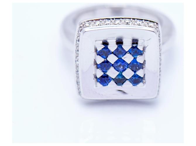 Autre Marque White Gold ring with sapphires and diamonds Blue  ref.1116413