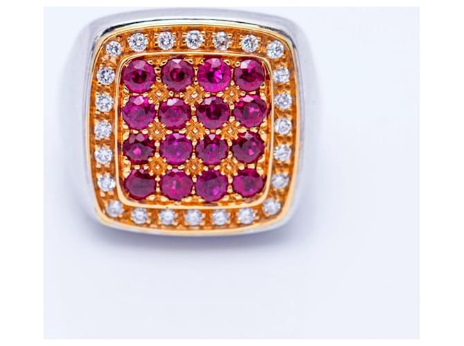 Autre Marque Gold Ring with Diamonds and Rubies White Red Golden White gold Yellow gold  ref.1116417