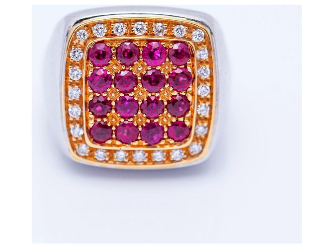 Autre Marque Goldring mit Diamanten und Rubinen Weiß Rot Golden