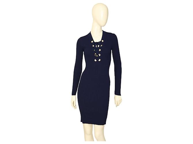Michael Kors Navy Blue Viscose Knit Long Sleeves Mini Dress size S  ref.1116418