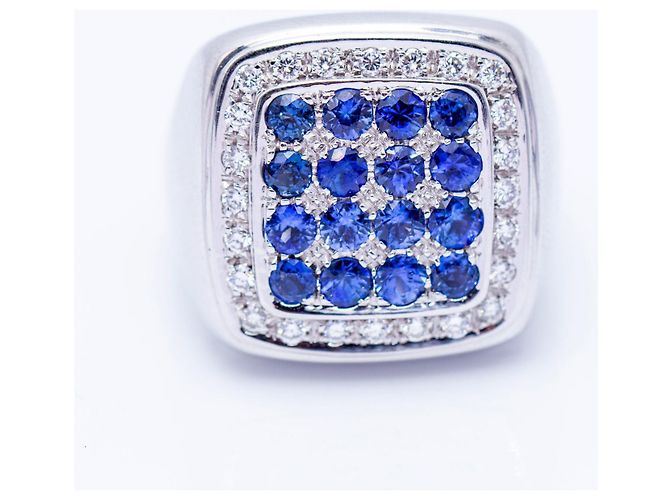 Autre Marque Anello in Oro con Diamanti e Zaffiri Bianco Blu