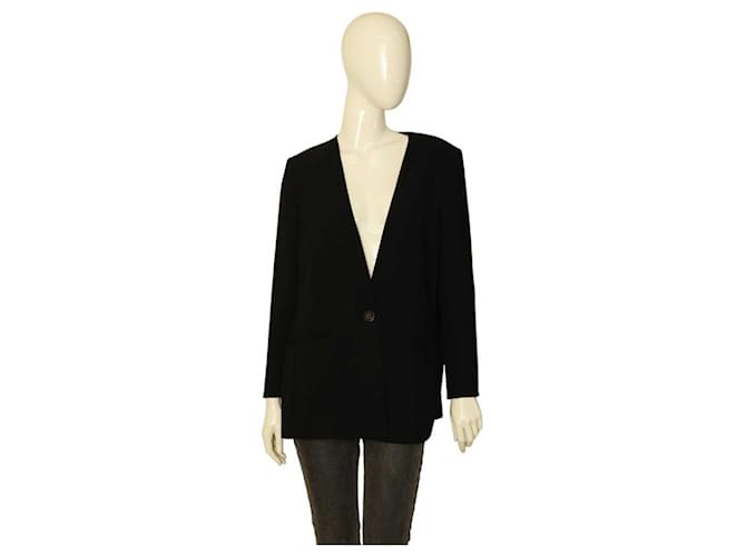 Pinko Women's Black Collarless Jacket Pleated Back Single Button Blazer 40 fr Polyester  ref.1116441