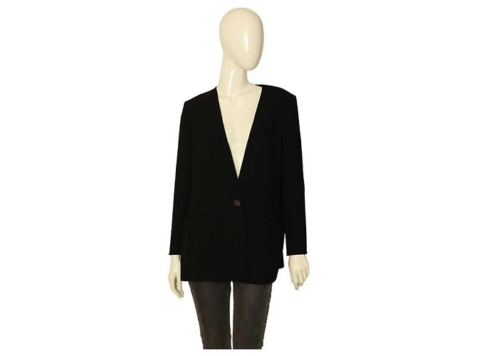 Pinko Women's Black Collarless Jacket Pleated Back Single Button Blazer 40 fr
