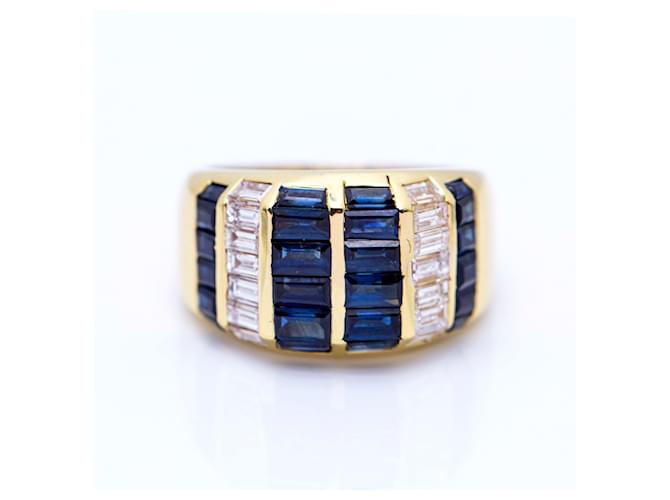 Autre Marque White Gold Ring with Baguette Sapphires Blue Golden Yellow gold Diamond  ref.1116458