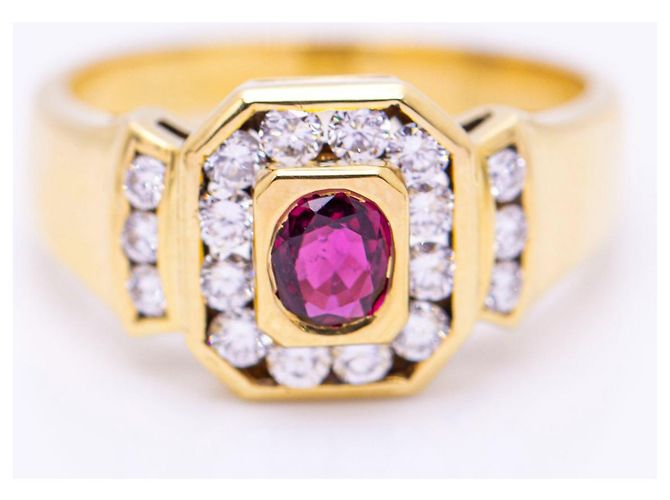 Autre Marque Anello con Diamanti e Rubino Rosso D'oro