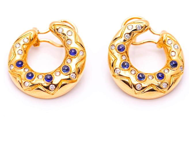 Autre Marque Gold and Diamond Earrings Blue Golden Yellow gold  ref.1116540