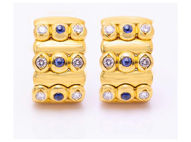Autre Marque Boucles d ‘oreilles or, saphir et diamants Bleu Doré