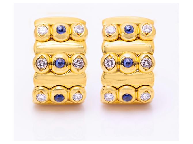 Autre Marque Goldene Ohrringe, Saphir und Diamanten Blau Gelbes Gold  ref.1116548