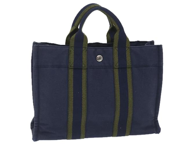 Hermès HERMES Fourre Tout PM Hand Bag Canvas Navy Auth bs9548 Navy blue Cloth  ref.1116583