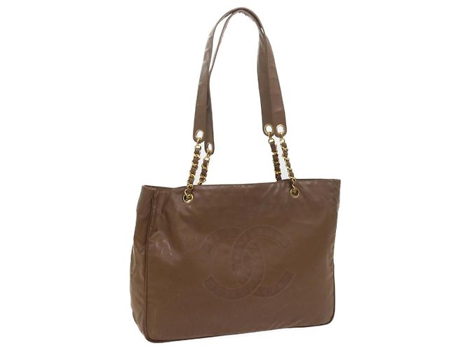 CHANEL Chain Shoulder Bag Patent leather Brown CC Auth bs9580