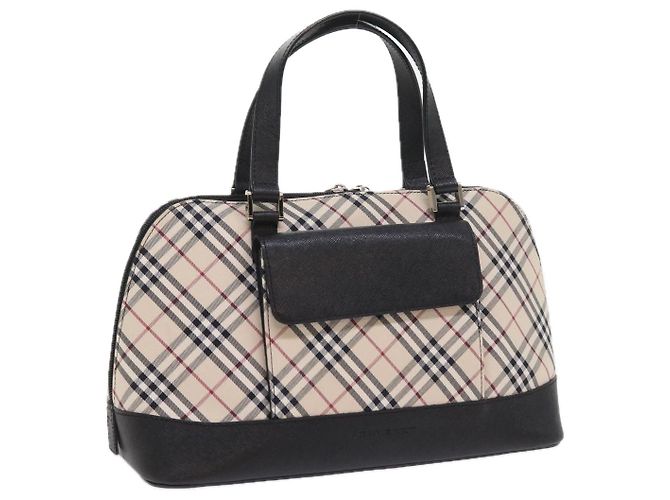 BURBERRY Nova Check Handtasche Nylon Canvas Beige Auth ep2098