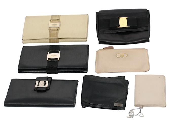 Salvatore Ferragamo Pass Case Wallet Leather 7Set Black Beige Auth bs9437  ref.1116664