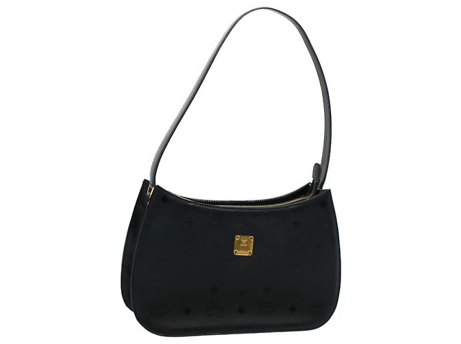 MCM Vicetos Logogram Bolsa de Ombro PVC Couro Preto Auth am5162
