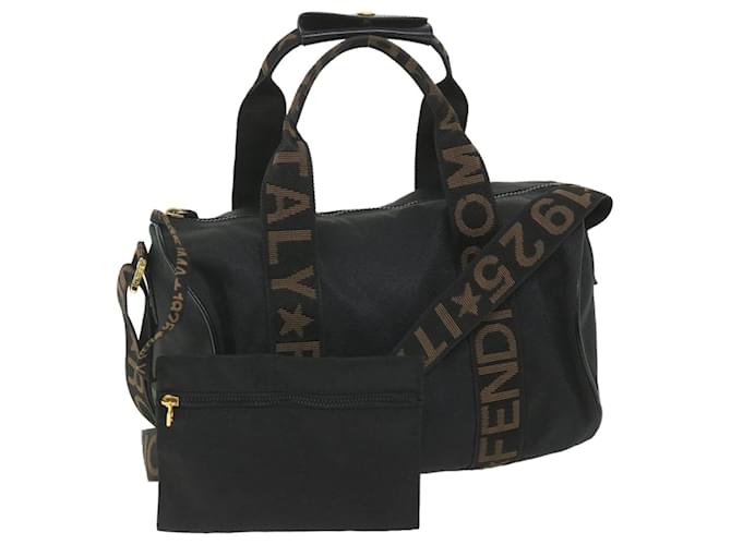 FENDI Hand Bag Nylon 2way Black Brown Auth 58157  ref.1116710