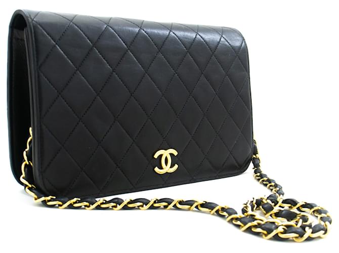 CHANEL Full Flap Chain Shoulder Bag Clutch Black Quilted Lambskin Leather  ref.1116714