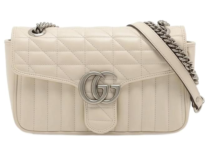 Gucci GG Marmont Kleine Leder-Umhängetasche mit Kette, Weiß  ref.1116961
