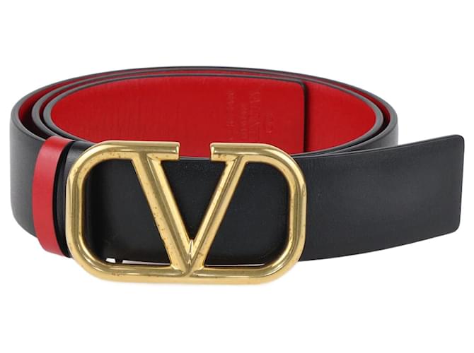 Valentino De color negro/Cinturón reversible con logo V rojo Cuero  ref.1117045