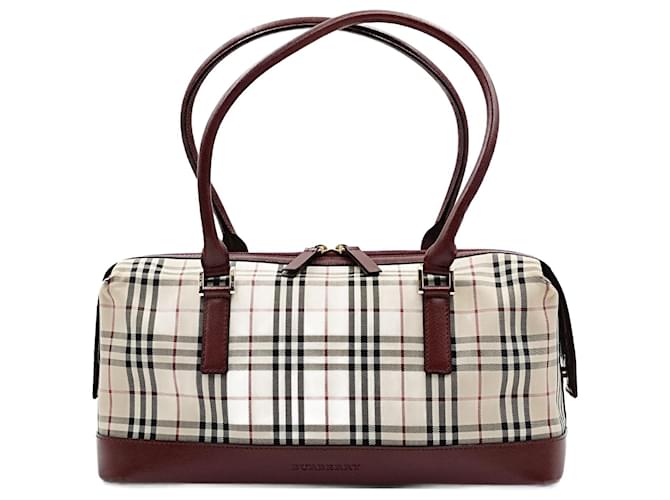 Burberry shoulder bag in burgundy check canvas and leather Beige Cloth  ref.1117056