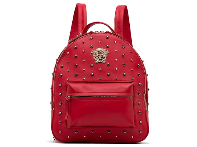 Versace mochila roja con tachuelas Medusa Cuero Becerro  ref.1117177