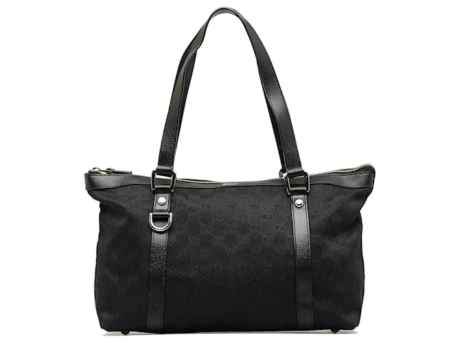Gucci Black GG Canvas Abbey D Ring Tote Bag Leather Cloth Pony-style calfskin Cloth  ref.1117186
