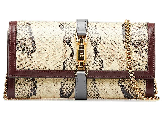 Gucci Brown Jackie 1961 Python Wallet on Chain Leather Pony-style calfskin  ref.1117200