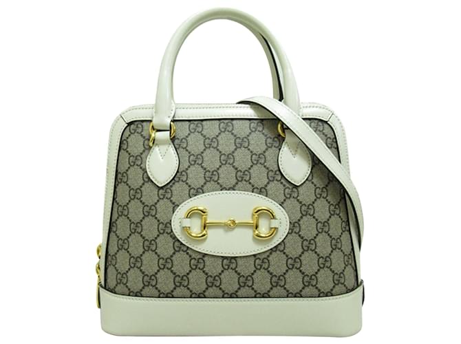 Gucci Brown Small GG Supreme Horsebit 1955 Top handle Beige Leather Cloth Pony-style calfskin Cloth  ref.1117216