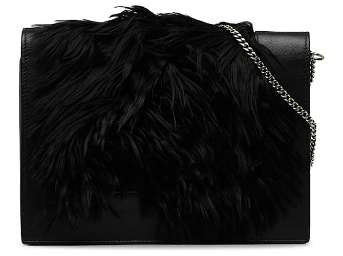 Céline Celine Black Fur-Trim Frame Crossbody Bag Leather Pony-style calfskin  ref.1117234