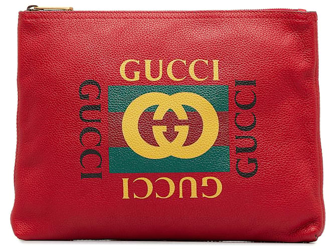 Gucci Red Gucci Logo Clutch Bag Leather Pony-style calfskin  ref.1117236