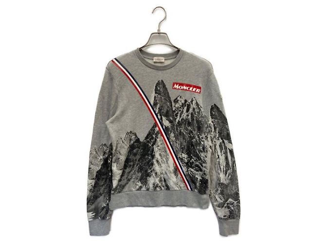 Moncler Rundhalspullover Grau Baumwolle 