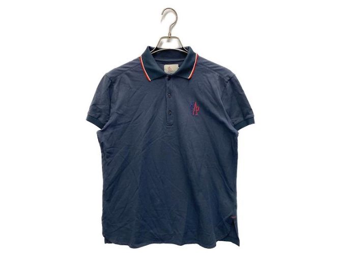 Polo Moncler con ricamo a un punto blu navy cotone