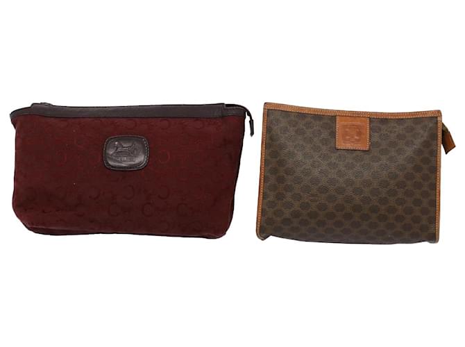 Céline CELINE Macadam Canvas Clutch Bag PVC Leather 2Set Red Brown Auth bs9598  ref.1118026