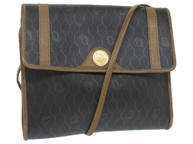 Christian Dior Honeycomb Canvas Shoulder Bag PVC Leather Black Auth ti1257  ref.1118055