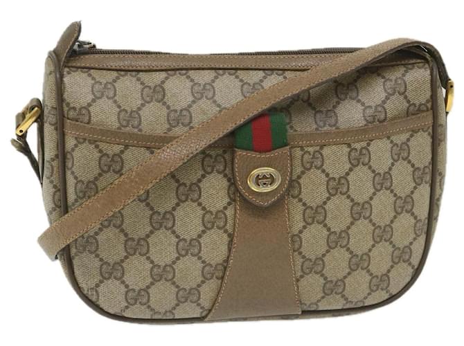 GUCCI GG Canvas Web Sherry Line Shoulder Bag PVC Leather Beige Green Auth 58277 Red  ref.1118133